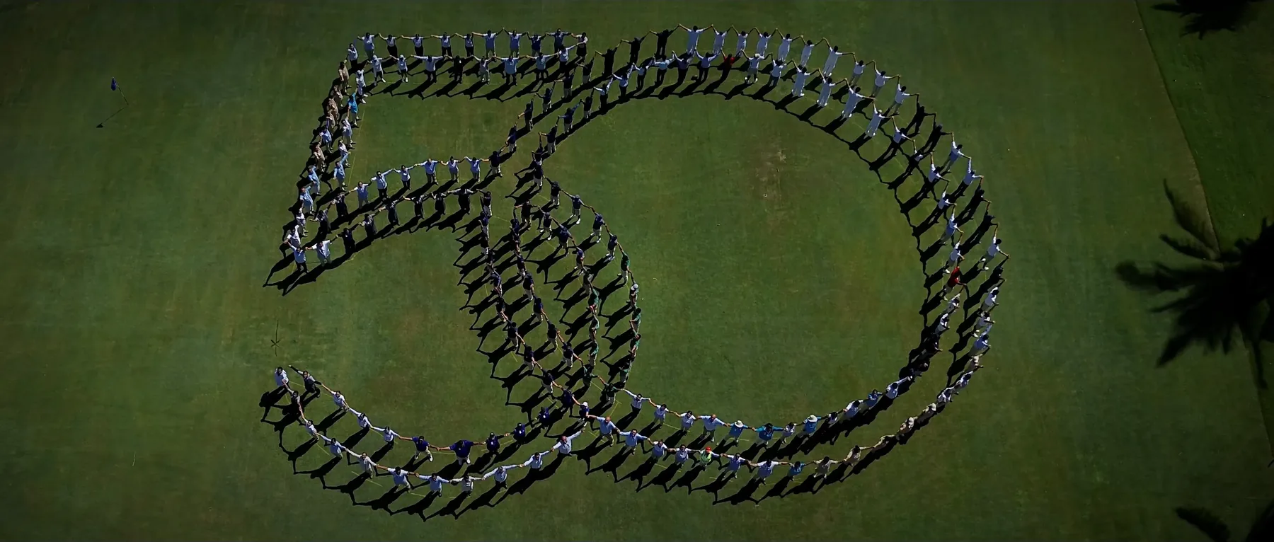 Formación aérea de personas dibujando un 50